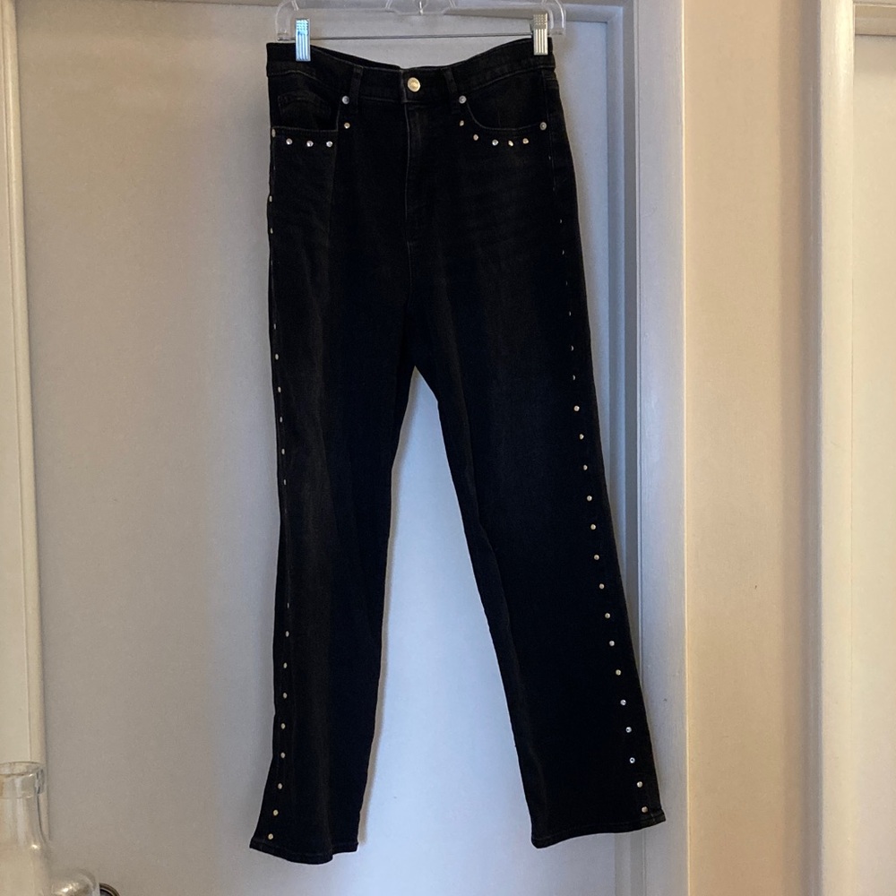 Black wash Stud-Trim Women's straight leg jeans